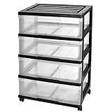 ワイド チェスト 収納ケース 4段 ブラック／クリア 日本製 MJ-W4-1BKC