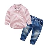 ベビー服 フォーマルスーツ 男の子 シャツ+パンツ 上下セット ストライプ柄 長袖 蝶結び (120cm, ピンク)