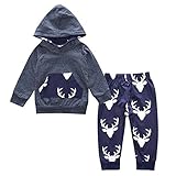 NiceYY 子供服 キッズ パジャマ トナカイ柄 ルームウェア フード付き 上下セット クリスマス ベビー服 長袖 幼児 男の子 綿 カバーオール ベビー 着ぐるみ 部屋着 (80cm)