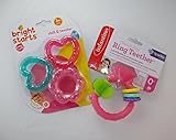 Baby Gift Bundle - 2 Items: Infantino Pink Ring Teether and Bright Starts Chill & Teeth Teethers 3pa