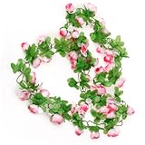 【ノーブランド品】1pcs 造花　バラ　花や葉　緑のつる　ホーム/結婚式/オフィス飾り　インテリア花　雑貨　おしゃれ　かわいい (ピンク)