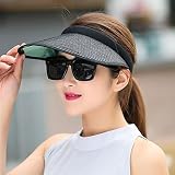 WAYCOM 女性用 麦わら帽子ストローハットつば広帽子 紫外線防止サンバイザーUVカット天然素材シンプルな無地柄折りたたみ式婦人 帽子 日よけ レディース 女性 ハット (ブラック)