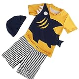 Spinas（スピナス）ベビー キッズ 水着 男の子用 3点セット 半袖 ラッシュガード スイムパンツ キャップ かわいい 夏モチーフ 80-130cm 全4種（ヨット バード イエローシャーク ブル