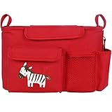 GudeHome ベビーカーバッグ 収納バッグ 多機能小物入れ ベビーカー用 ドリンクホルダー ネット バッグ（ゼブラ，レッド）