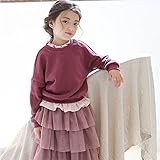子供服♪キッズ服♪キッズ長袖Tシャツ♪超可愛レース付♪シフォンフリル付パーカ 110/120/130/140/150 Wine,110