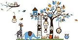 Jungle Zoo Meeting on a Tree Owl, Monkey Wall Decal for Kids, Nursery Room by KiKi Monkey [並行輸入品]