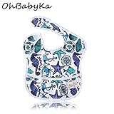 OHBABYKAベビー用エプロン 保育園 給食 ポケット付き アニマル 動物 お食事エプロン 赤ちゃん用エプロン 離乳食エプロン よだれかけ スタイ 棘皮動物 ふくろう きりん しまうま カエル 亀 