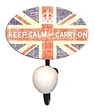 チャールストンノブ会社1つピューターガラスインレーフック付き、Keep Calmデザイン