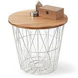 LOWYA （ロウヤ） ワイヤーバスケット バスケット サイドテーブルとしても利用可能 天然木天板 おもちゃ収納 スチール素材 おしゃれ 高さ39cmタイプ ナチュラル/ホワイト 新生活