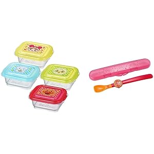 【セット買い】レック アンパンマン ベビーコンテナ 小 (60ml) 4個入 (電子レンジ・食洗機OK) & アンパンマン 離乳食スプーン M