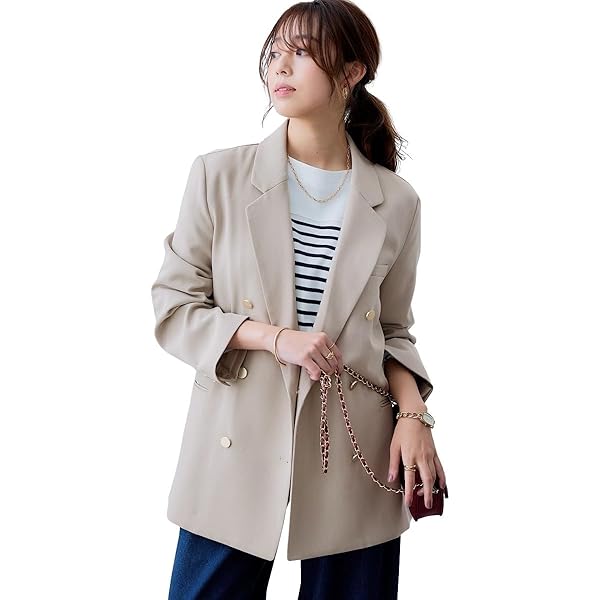 Amazon | [ニッセン] ダブルブレストテーラードジャケット ベージュ L