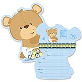 Baby Boy Teddy Bear – Shaped fill-in招待状 – ベビーシャワー招待カード封筒付き – 12のセット