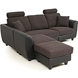 ソファ カウチソファ 組み合わせ 自由自在 3人掛け オットマン付き カバー洗濯可能 ヘッドレスト付き ファブリック ダークブラウン