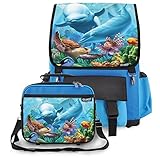 Kidaroo High Quality Backpack & Lunchbox for Girls, Boys, Kids With Sea Village Interchangeable Flap