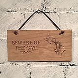 Beware of the Cat 。オークボードプラーク。アンティークレザーレース。チーク材オイル仕上げ。理想的なギフト。夫またはGrandadまたはボーイフレンド。