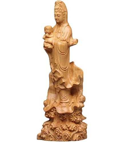 Amazon｜木彫り仏像 慈母観音立像 22cm ツゲ製高級木彫り『安産祈願