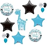 loonballoon Giraffe BoyサファリジャングルZebraブルーブラックベビーシャワー13 Mylar BALLOONSキットセット