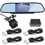 CAR ROVER Parking Sensor Kit Silver Sensor With 4.3 Inch Rear View Mirror And Backup Camera HD Night