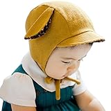 Aubig 韓国風　可愛い　耳ストラップ　耳保護　ソフトハット　子供帽子　イエロー