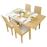 ダイニング ダイニングテーブル 5点セット 伸縮テーブル 天然木 木製 ファブリック 4人掛け ナチュラル