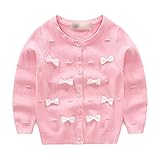 Tortor 1bacha(JP)　子供　ニットカーディガン/セーター　キッズ　ニット編み　ベビー服　セーター　女の子　長袖　秋もの　ガールズ 女児　ピンク　グレー　可愛い　蝶飾り　体温調節　 綿95
