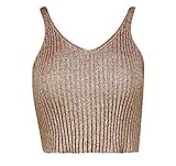 女性ニットメタリックラメ糸袖なしクロップトップレディースリブ編みVネックトップベスト カラー: シルバー