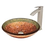 Vigo Janusガラス容器シンクとDuris蛇口with Pop Up、つや消しニッケル