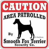 CAUTION AREA PATROLLED By Smooth Fox Terrier Security Co. サインボード：スムースフォックステリア 注意 警戒中 セキュリティ 看板 Made 