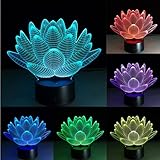 LED Lotus Flower 3d Illusion Visual変更ナイトライトデスクランプホームインテリア