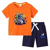[GENTERUN] レインボーフレンズ rainbow friends 夏服 半袖 Ｔシャツ ショートパンツ 上下セット 男の子 子供服 赤ちゃん 服 日常着 綿 無地 丸首 トップス ルームウェア コスチューム 日常着