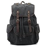 AKSSWEET カジュアル 帆布 バッグ アウトドア リュックサック キャンバス バックパック (ブラック)