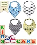 bee-zoo Baby Bandana Bibs Set Of 4 Modern Designs For Boys - Organic Cotton Super Absorbent, Soft an