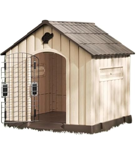 Amazon.co.jp: 犬小屋 プラスチック製 ドア付き 大型犬用 室内室外兼用