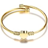 Qindishijia Fashion Women Stainless Steel Woven Adjustable Love Heart Bracelet 6.5inch (Gold)