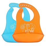 Fochea 子供食事エプロン 2点セット ソフトスタイ 食べこぼしをキャッチ お出かけにも 楽々収納 丸洗い可能