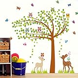 Boodecal Two Fawns Under Giant Tree Removable Nursery wall stickers kids room wall decals 65*67 inch