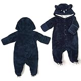 【クマ白＆紺】足袋付シャギーフリースカバーオール (60ｃｍ, ＮＢ-紺)