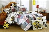 Toddler Bedding Cotton 2pc Twin Quilt Set Reversible Plaid Diggers Movers Trucks Boys Bedding Quilte