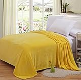 キャンディーカラーフランネルベッドブランケットシートExtraソフト暖かいPlush Easy Care軽量ふわふわベッド用毛布 79*91 inch(Queen) イエロー LC_HMJY_JL-0