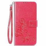 ESTIKI万屋-JP(工場直販品質保証) 適用Redmi 12 5G兼用ケース 手帳型 革製 Redmi 12 5G クローバー柄デザイン カバー ストラップ付き カード収納型レザーケース 適用機種:Redmi 12 5G 赤色