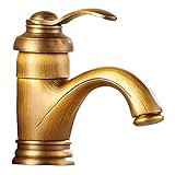Gud 洗面用 混合水栓 シングルレバー アンティーク レトロ 水道 蛇口 取り付けホース セット (14cm)