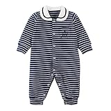 Baby Nest ベビー服 前開き 長袖カバーオール ロンパース セーラー襟 ボーダー柄 男の子 コットン 18-24M