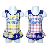 (ピンク/80cm)ベビー 水着 スイムウエア Anjereta アンジェリータ 女の子 ワンピース UVカット チェック柄 フリル リボン ロゴ 女児 ベビー