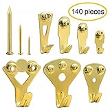 kUUqa 140 Pieces Golden画像ハンガーフックHeavy Duty画像フレームマウントHanging Kit for Wall and Wood withピン爪10 – 100 lb