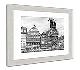 AshleyフレームプリントフランクフルトOld Town with the Justitia Statueドイツ、壁アートホーム装飾、ag5981548 30x26 Silver Frame 598