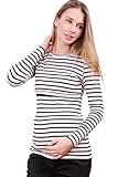 Sweet Mommy あったか 上質 裏起毛 丈長 ふんわり 柔らか スリムフィット ボーダー ロング丈 授乳 Tシャツ 美シルエット 秋冬ベーシック 授乳服 マタニティ L オフホワイト×ブラック