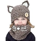 （サクララ）Sakulalaベビー キッズ 子供用 ニット 帽子 耳付き ネックウォーマー かわいい 防寒 あったかアイテム カジュアル 男女兼用 秋　秋冬 (カーキ色)