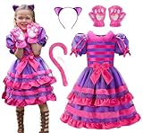 [ReliBeauty] 猫 コスプレ ハロウィン 仮装 子供 女の子 ネコ アニマル キッズ コスチューム クリスマス パーティー ワンピース 猫耳カチューシャ しっぽ 肉球手袋 4点セット 紫 140