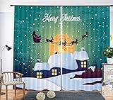 LB Holiday Decorのカーテンを子供寝室、サンタクロースとトナカイのクリスマス夜雪、装飾リビングルーム、2のドレープパネルセット、グリーンホワイトブラック 80"Wx95"L(finish