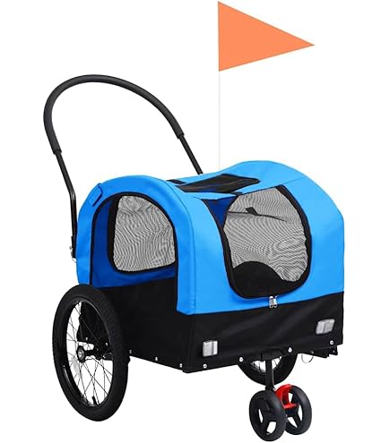 2-in-1 ペット用 自転車トレーラー＆ジョギングベビーカー ブルー＆グレー Amazon | vidaXL 2-in-1 ペット用自転車トレーラー＆ジョギング